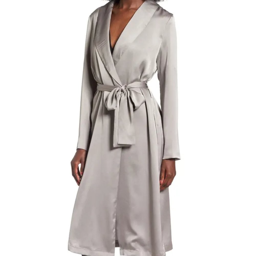 Nordstrom Silver Gray Satin Duster Jacket Coat Small